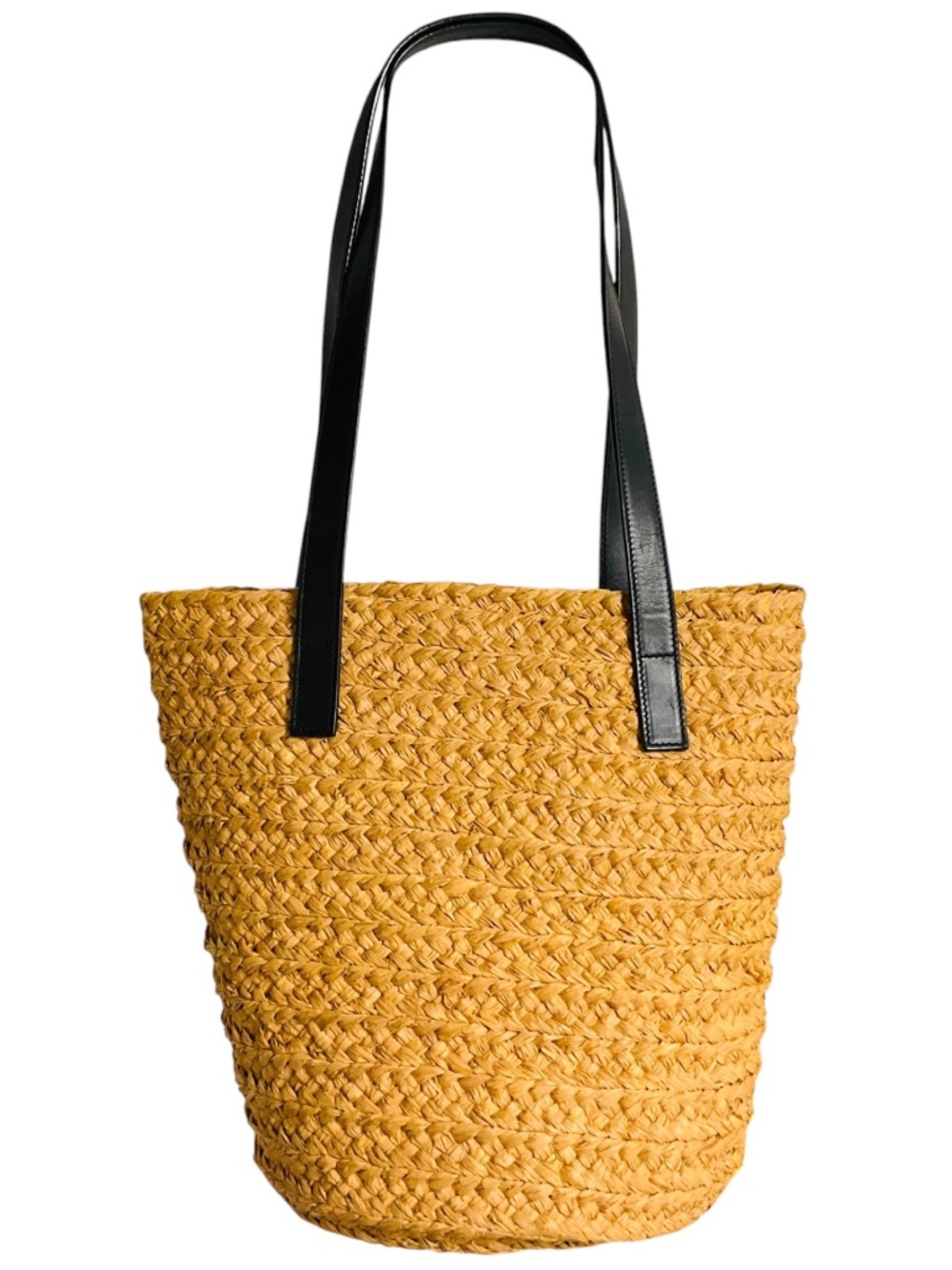 SAINT LAURENT NATURAL / BLACK PANIER BASKET SHOPPER RAFFIA SMALL TOTE BUCKET BAG - Picture 3 of 14